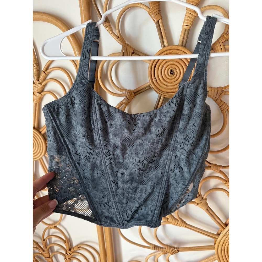 Gilly Hicks Bralette Bra Womens Size L Grey‎ Blue Lace Adjustable Structured